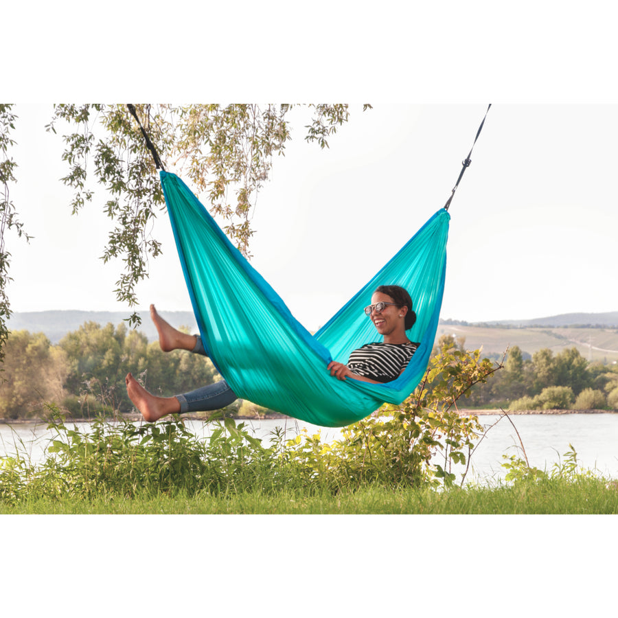 Single turquoise travel hammock