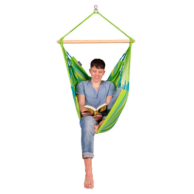 Single hammock hanging chair in weather-resistant material