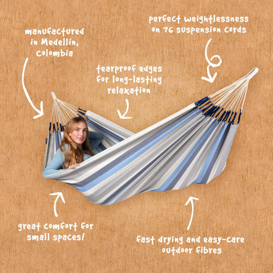 Single blue and white hammock