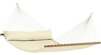 vanilla white hammock with wooden bars on a white background
