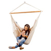 Mother and child enjoying relaxing hammock chair