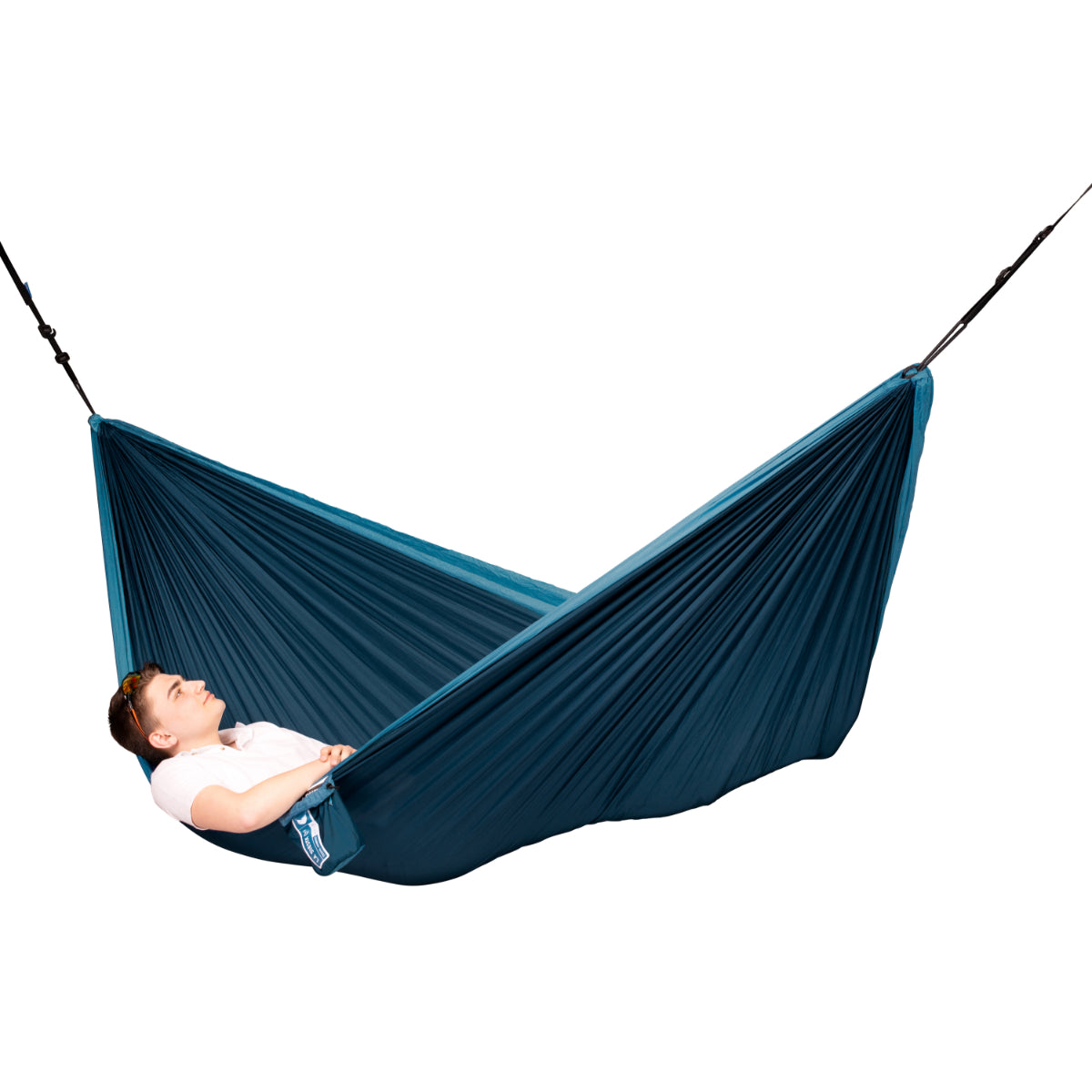 Lightweight travel hammock in blue parachute silk colour