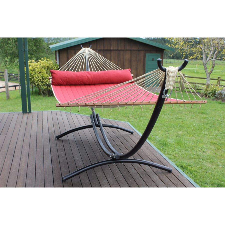 black curved metal hammock stand