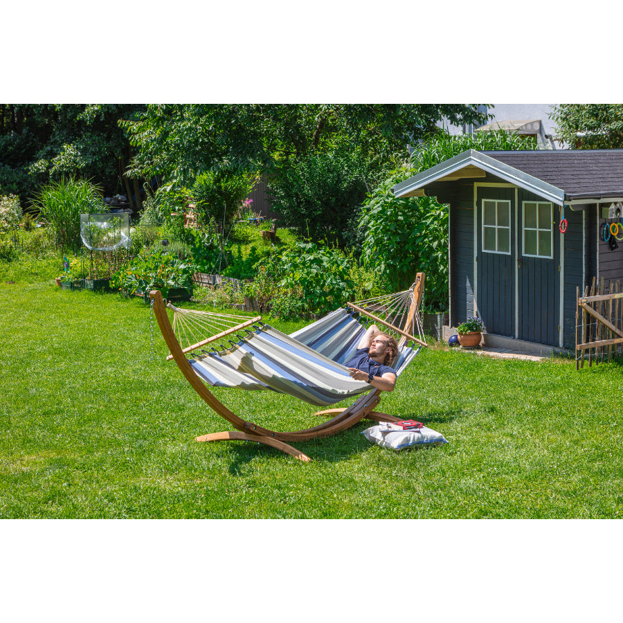 Hammock pillow in blue and white, outdoor weather-resistant