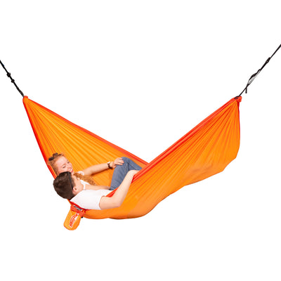 Bright orange travel hammock for two