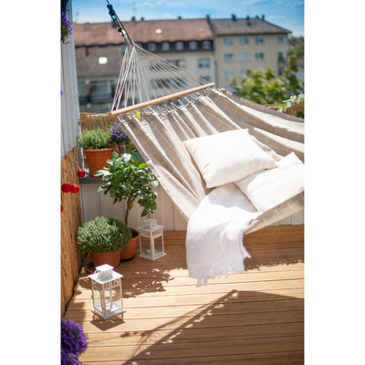 Hammock hung on balcony