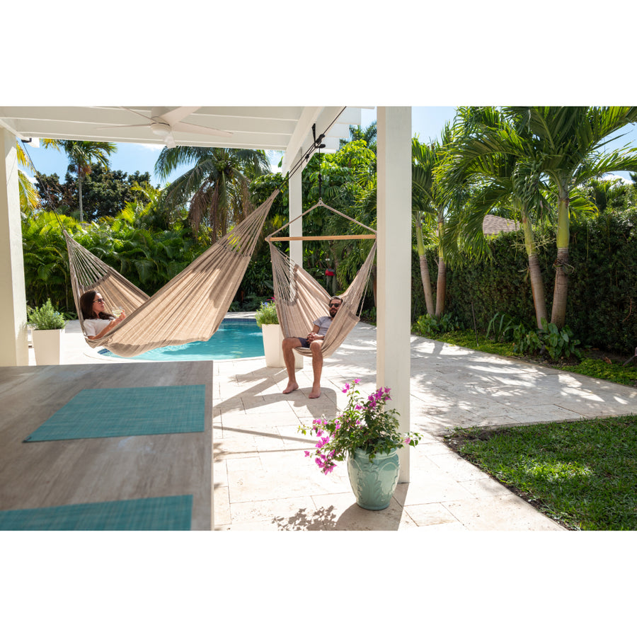 Double Size Hammock - Weather-resistant material in beige and cream