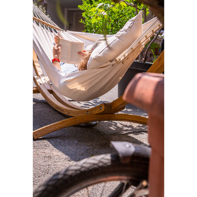 Pillow used in hammock for reading a book