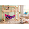 Organic cotton purple hammock hung from bunk bed frame