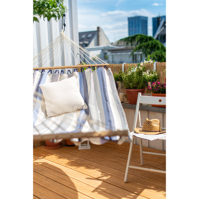 Hammock hanging on outdoor deck area