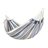 Single blue and white outdoor fabric hammock