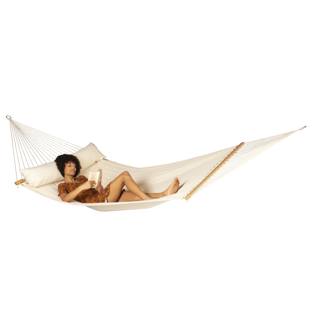 Cream white king size spreader bar hammock with cushion