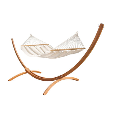 Wooden hammock stand and large white hammock